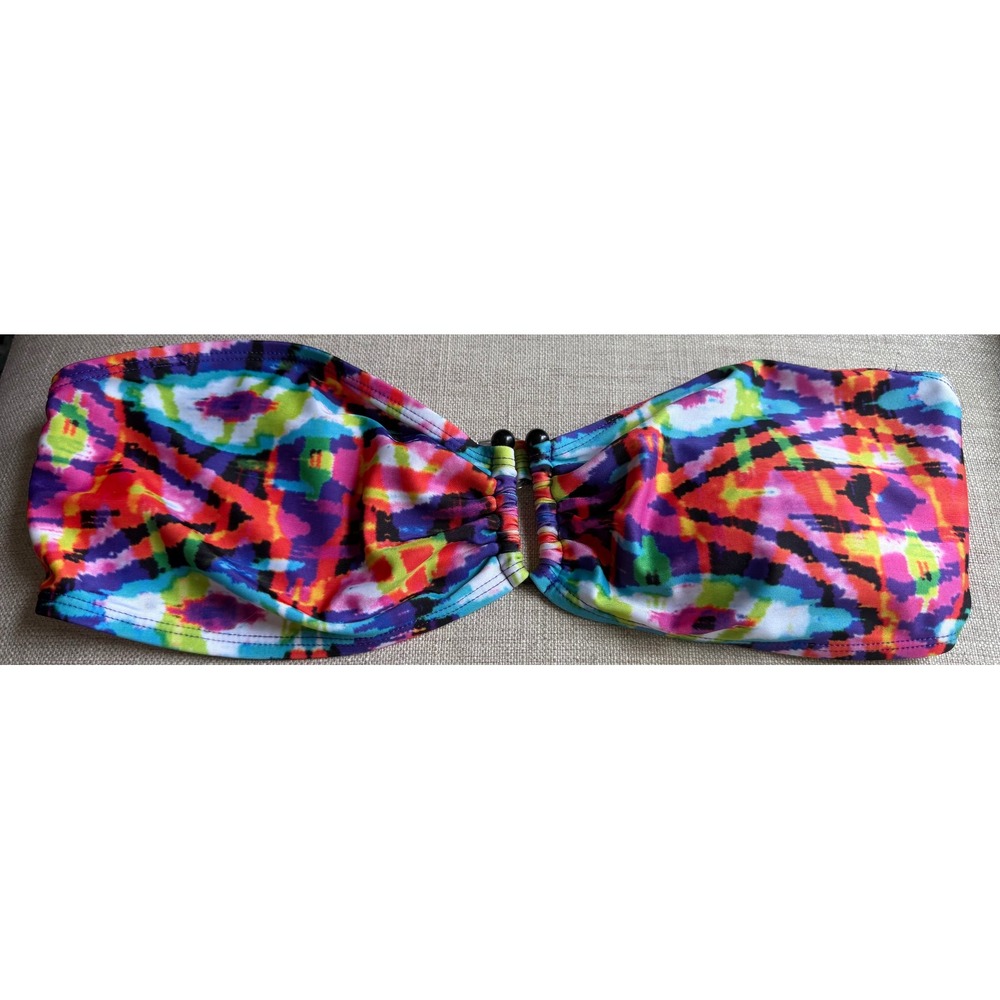 Maui and Sons Multi Color Ikat Print Bandeau Bikini Top XL Strapless Swimwear